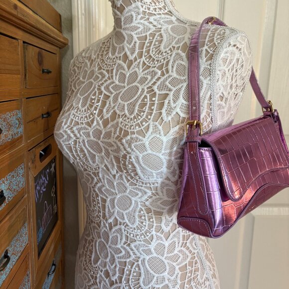 Metallic Mirror Crocodile Embossed Handbag / Crossbody Bag - Lilac Purple- NWT - Picture 5 of 14